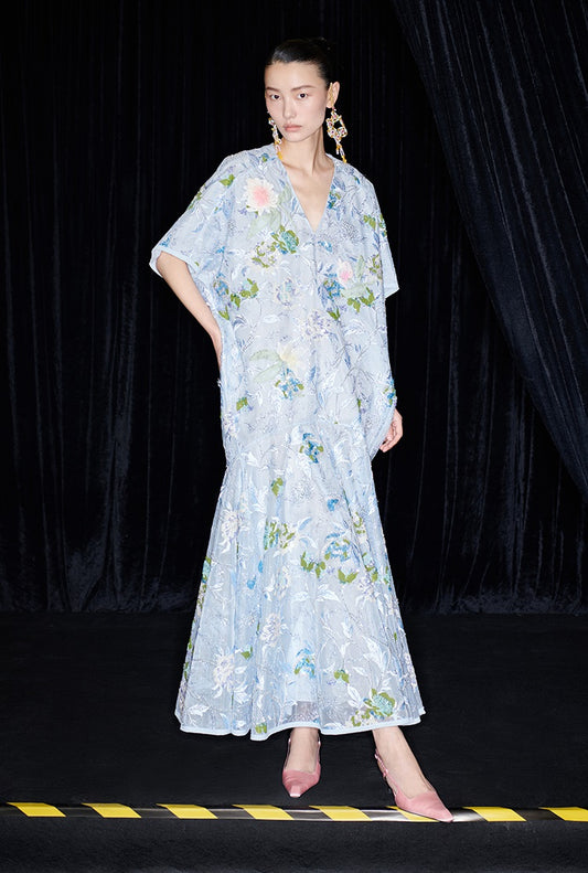 M essential Mackay designer Jiyi embroidery silk hand-dyed embroidery mermaid dress- YINKA.