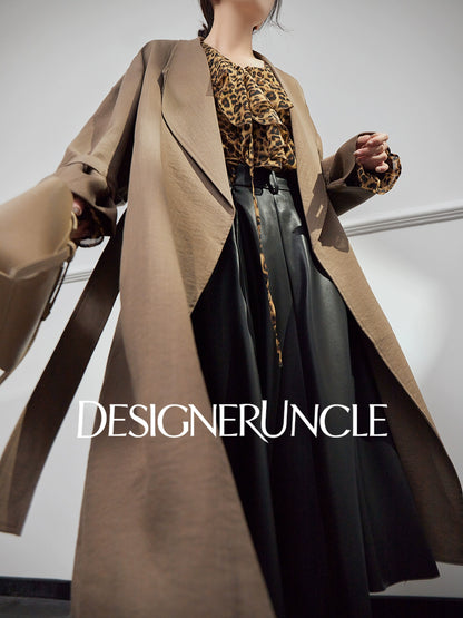 DGU "Camel Shadow" Latte Coffee Trench Coat Long Loose Commuter Versatile Jacket - Philippa.