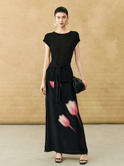 HECO Chinese high-end acetic acid skirt summer tulip print drape - ESSENCE.