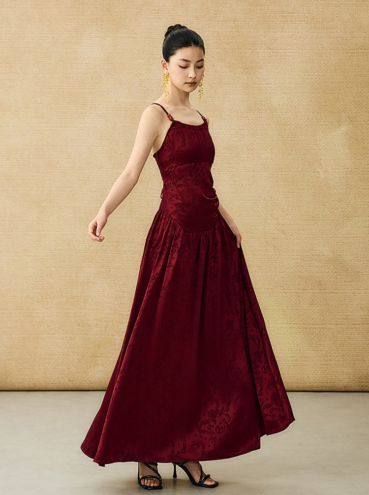 HECO Chinese Jacquard Halterneck Slip Dress  - KNO .