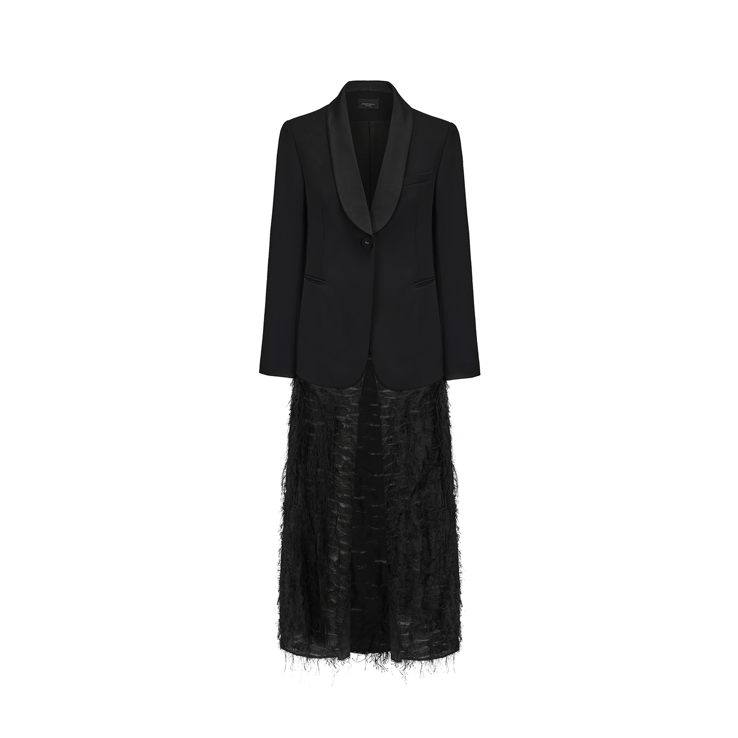 ATELIER MISS LU Slim Fringe Spliced Texture Long Dress Jacket - AMOT