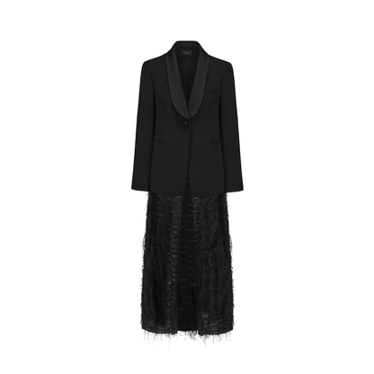 ATELIER MISS LU Slim Fringe Spliced Texture Long Dress Jacket - AMOT