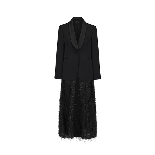 ATELIER MISS LU Slim Fringe Spliced Texture Long Dress Jacket - AMOT