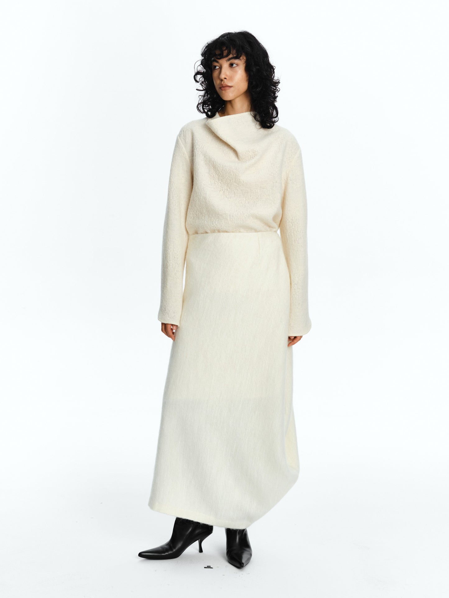SERRER Off-white textured stacked collar wool top - RIMA.