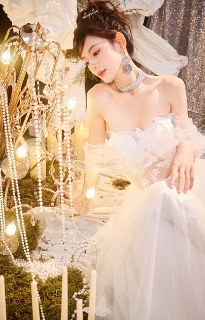 DOLLY Elegant White Off Shoulder Short Sleeve Flower Wedding Dress-SOPHIE  (V)