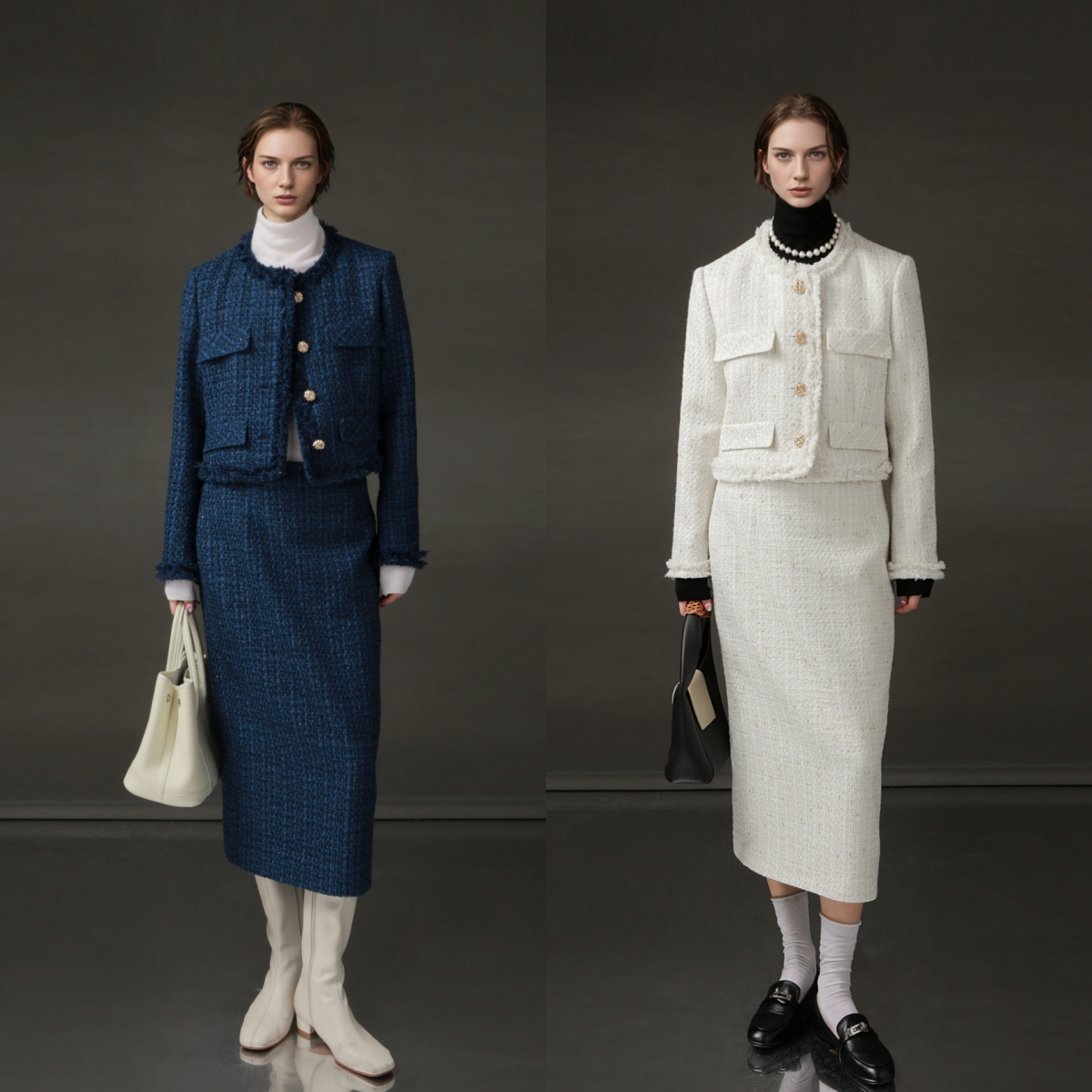 PIAOIN Light Luxury Elegant Wool Jacket & Midlength Skirt Set Two Pieces-YOTA