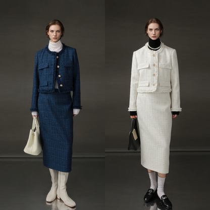 PIAOIN Light Luxury Elegant Wool Jacket & Midlength Skirt Set Two Pieces-YOTA