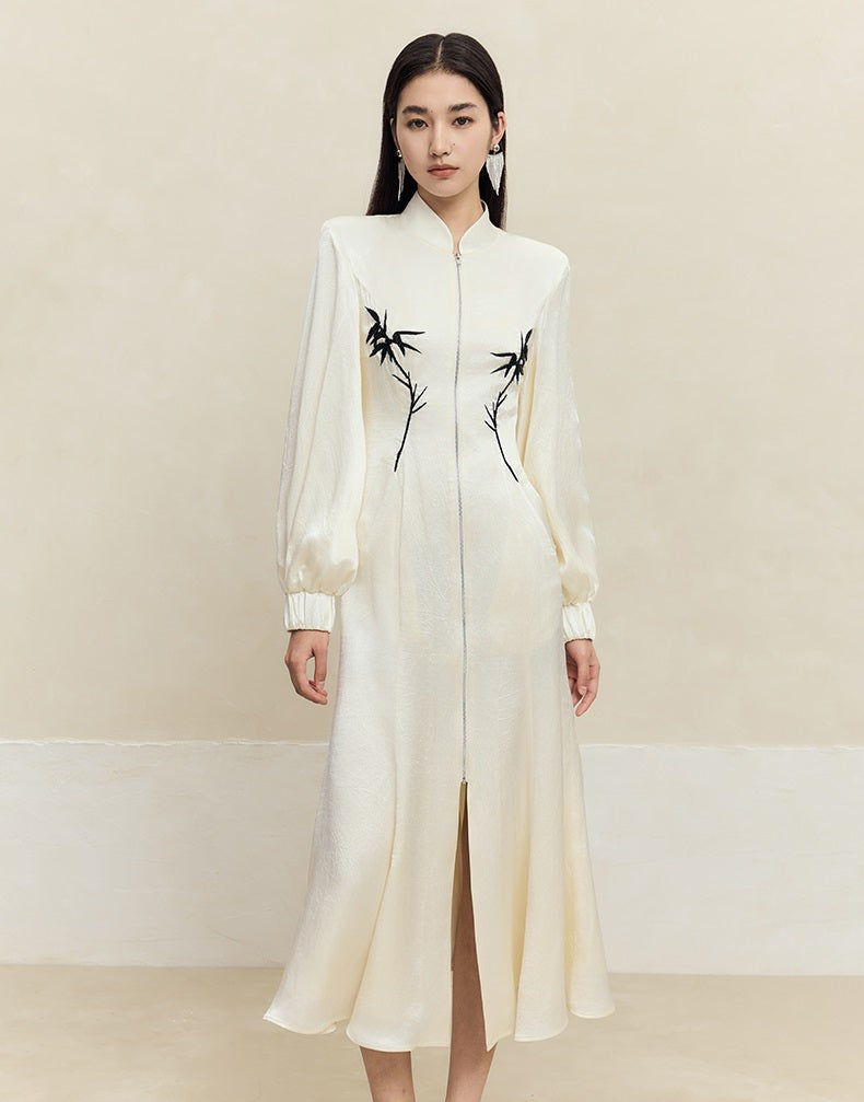 HECO 100% Acetate embroidered Stand-Up Collar black white Jacket Dress Women - king.