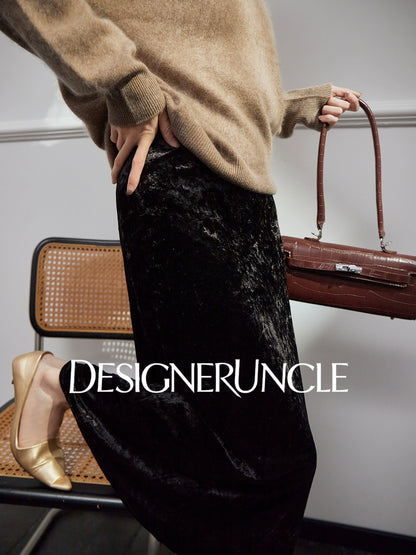 DGU "Mu Jin" khaki new retro velvet high-end slimming skirt - STOP.