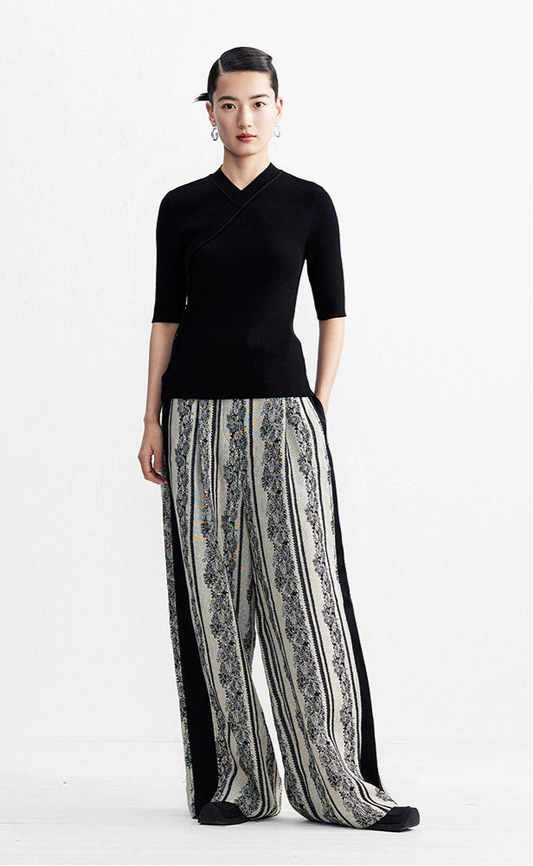 ZHUCHONGYUN black v-neck knitted top-LANGLEY.