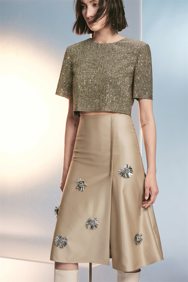 PURITY Luxurious Glitter Sequin Short Top Diamond-encrusted floral skirt - Venus