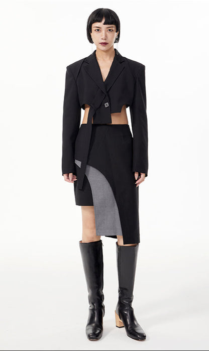 TINY IN curved hem layered gray black skirt -XANDER