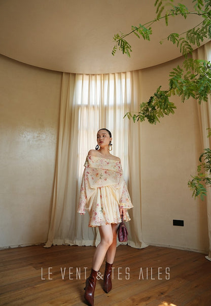 LE VENT&TES AILES Floral-print off shoulder top Skirt trousers set-RINA.