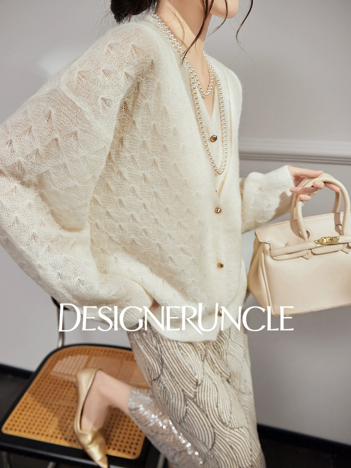 DGU "Mist Fleece" White Cardigan New Hollow Loose Lazy Style Versatile Top - ESTI .