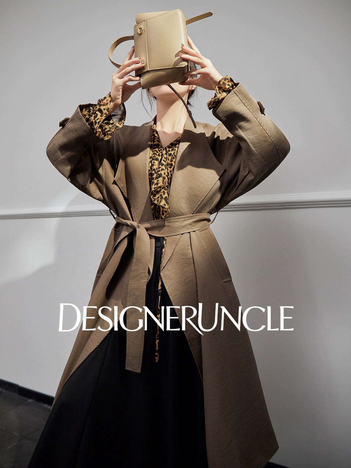 DGU "Camel Shadow" Latte Coffee Trench Coat Long Loose Commuter Versatile Jacket - Philippa.