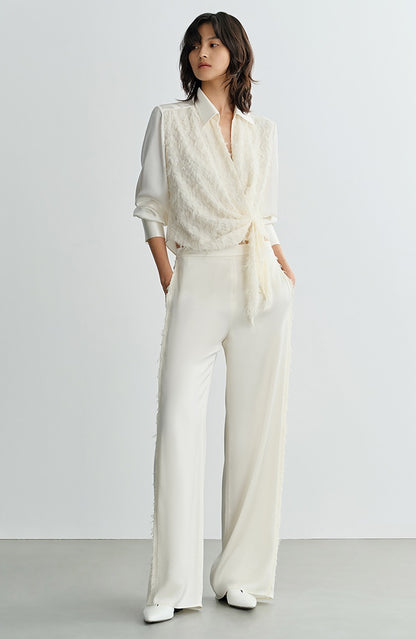 COMME MOI Lu Yan designer's new texture splicing satin straight-leg pants  -FAITH.