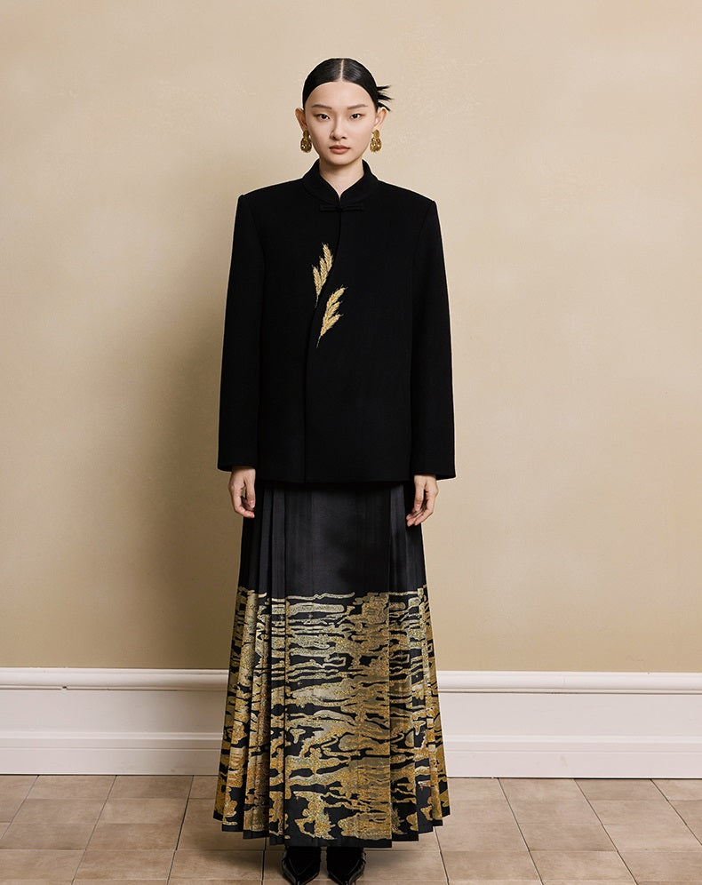 HECO New Wheat Ear Bead Embroidered Wool Tweed Jacket - care.