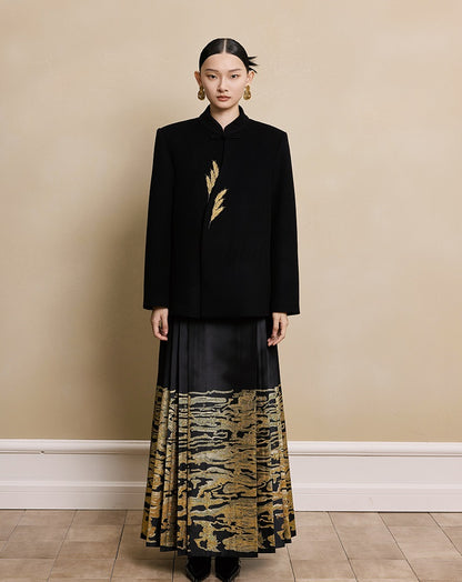 HECO New Wheat Ear Bead Embroidered Wool Tweed Jacket - care.