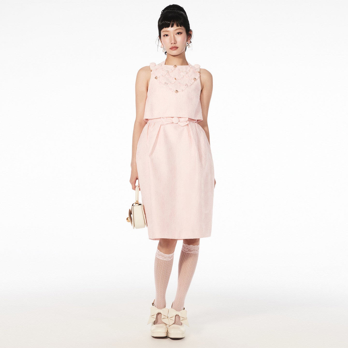 FAME bow beaded jacquard two-piece dress - RILEY