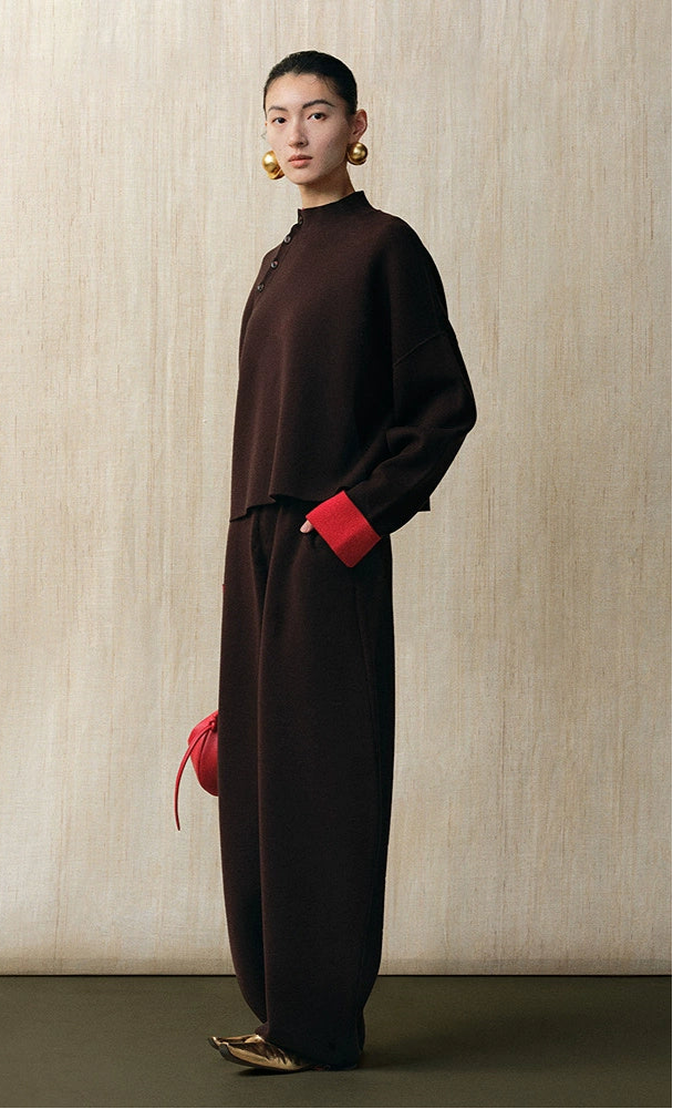 ZHUCHONGYUN double-sided loose crewneck wool knit top and pant set- PIN.
