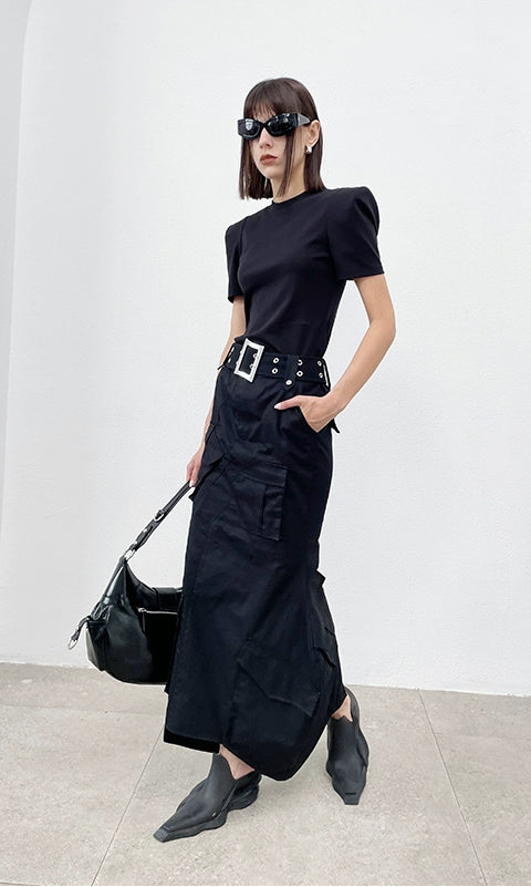 ANNAKIKI  geometric split workwear style skirt - JIHYO.