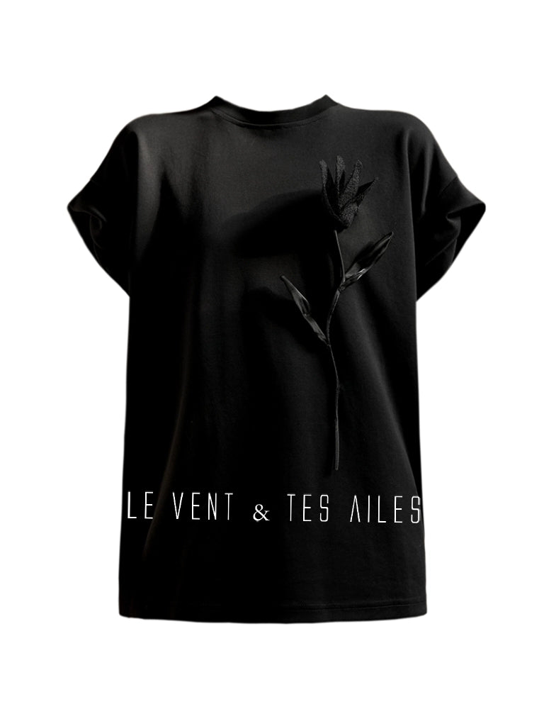 LE VENT&TES AILES  handmade Lush 100 cotton 3d flower short-sleeved top-Lyra