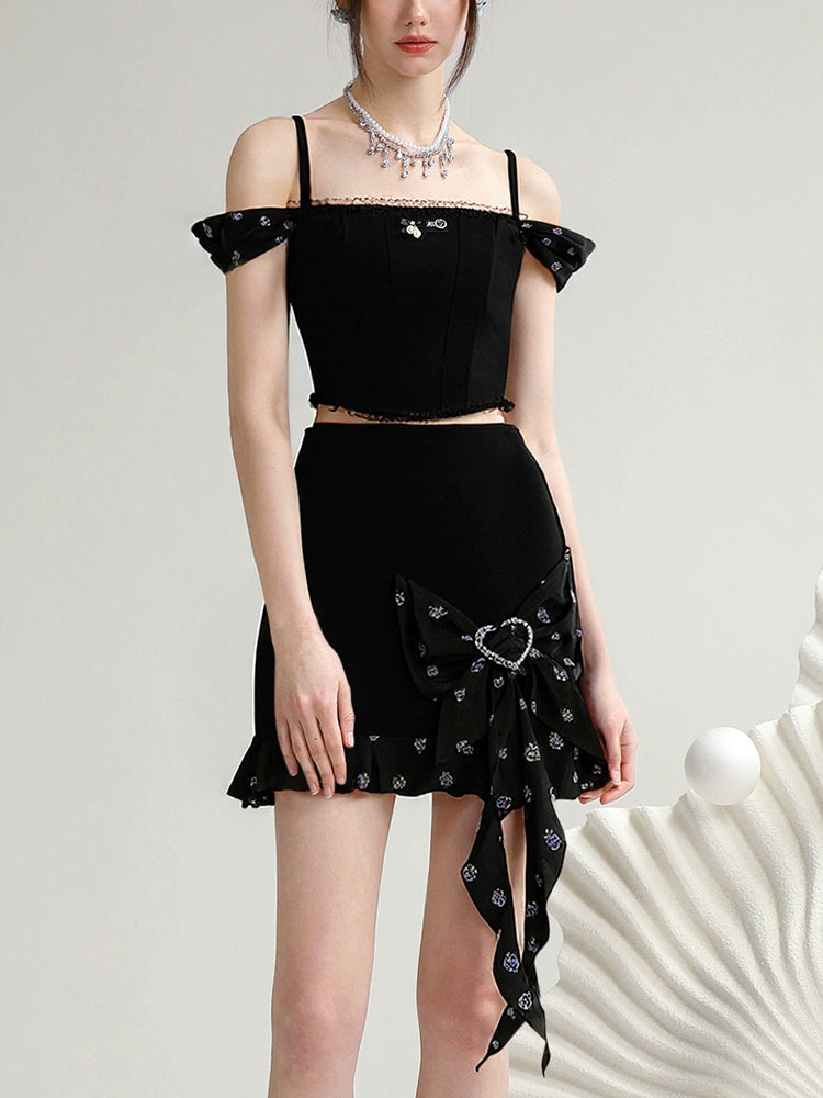 CHECOCRE Cute Suspender Knitted Jacquard Top Short Skirt - EVEREST