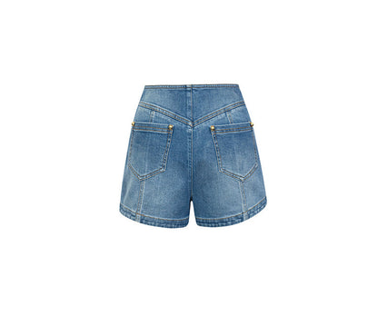 FAME slim skinny denim hand-sewn riveted hippie shorts - ADAM.