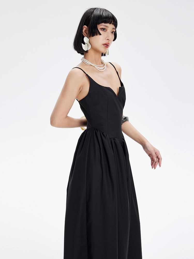 TINY IN petal-shaped waist-panelled slip black dress-HANDS