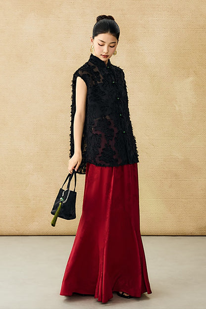 HECO Chinese Style Stand-up Collar Cut Flower Sleeveless Shirt - HELD .