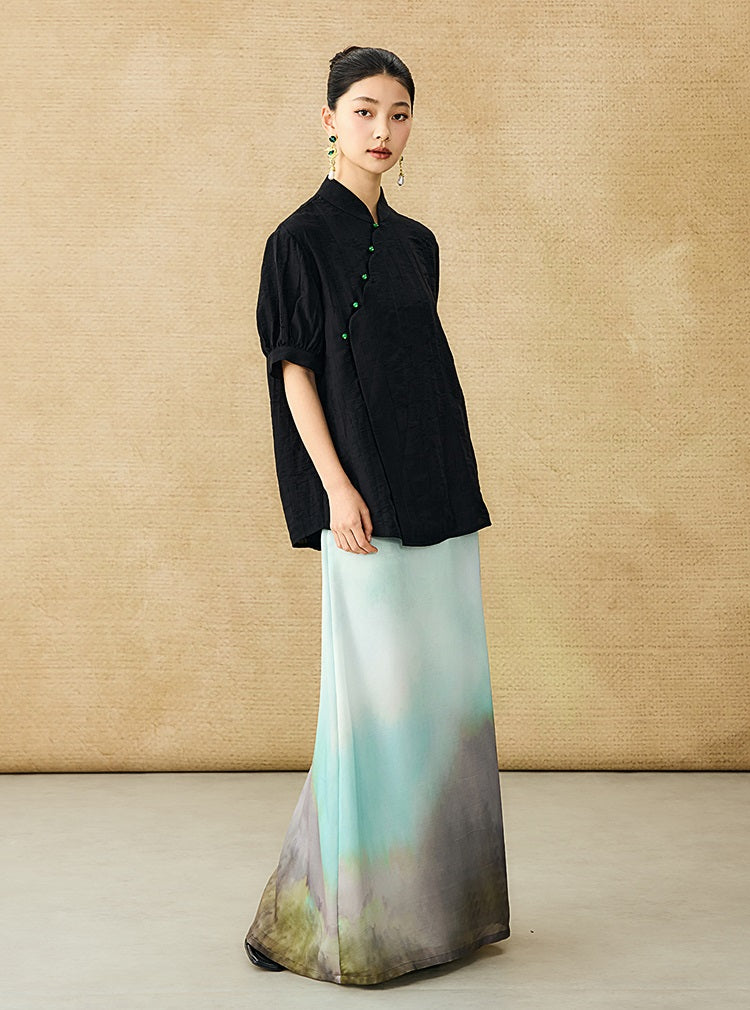 HECO Chinese style jacquard bubble summer silk cross-body top - PERFECT .