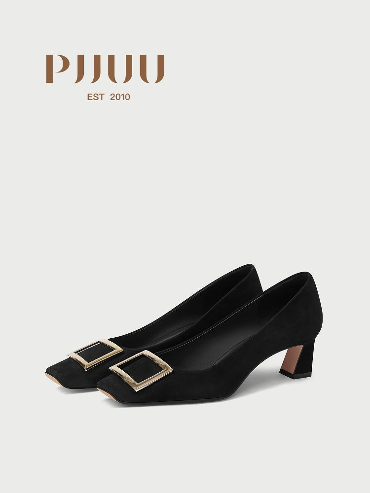 PJJUU black commuting thick heeled shoes - EDLINE.