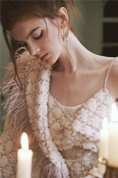 Wardrobes by Chen Light Luxury Long Sleeve Feather Woolen Coat-May