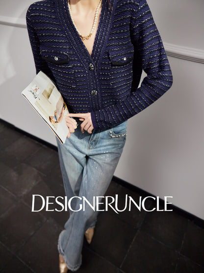 DGU "Ink Room" royal blue knitted sweater small fragrance temperament versatile top - Robert.