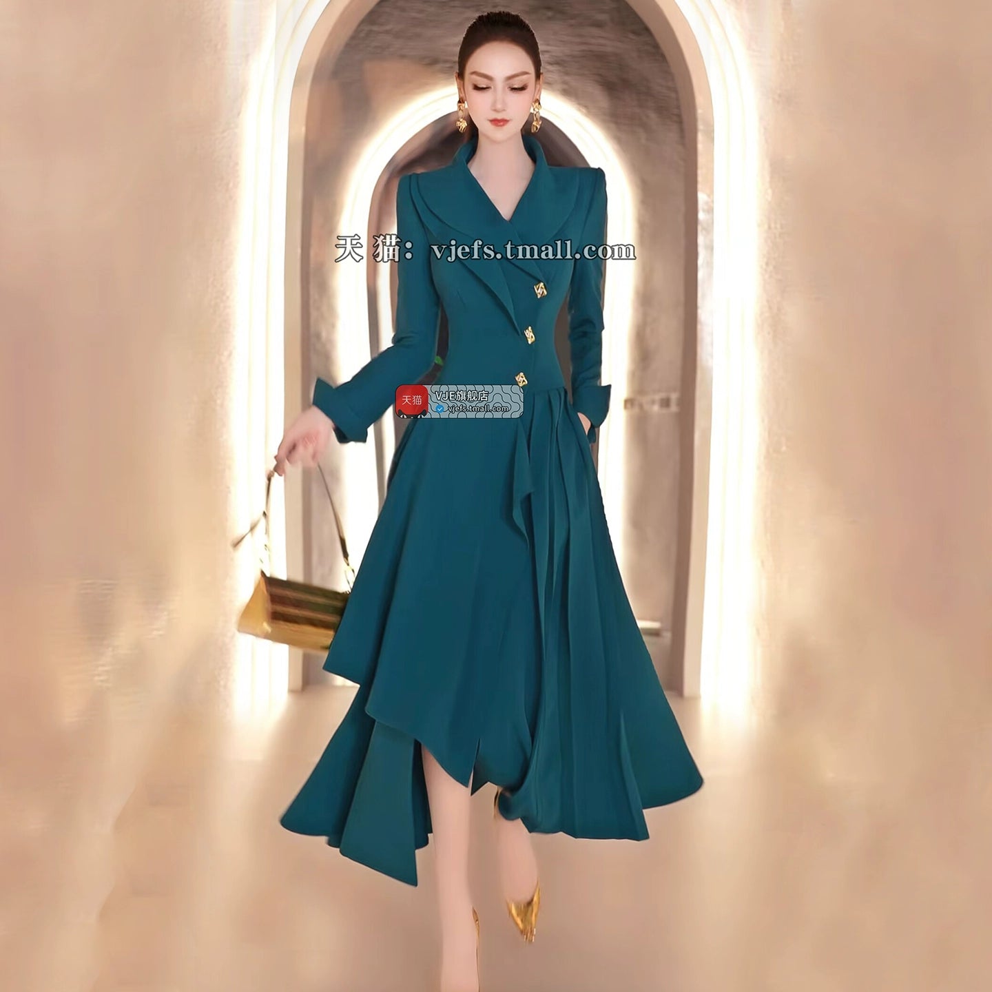 VJE double-collar long sleeved  trench coat maxi dress - JUN.