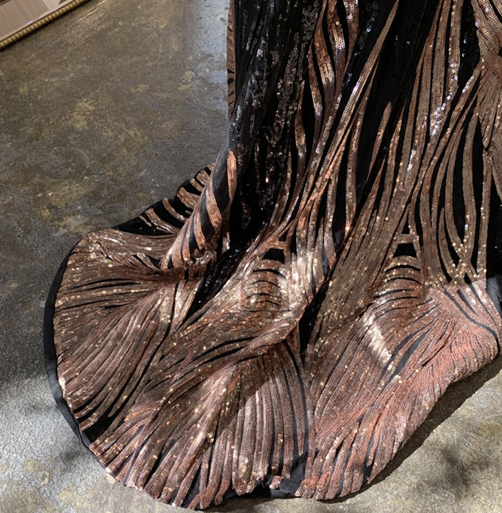 DOLLY High End Black Gold Chest Wrap Long Sleeve Off Shoulder Long Banquet Dress-KANTE