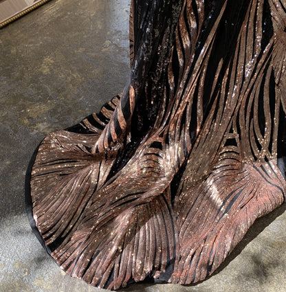 DOLLY High End Black Gold Chest Wrap Long Sleeve Off Shoulder Long Banquet Dress-KANTE