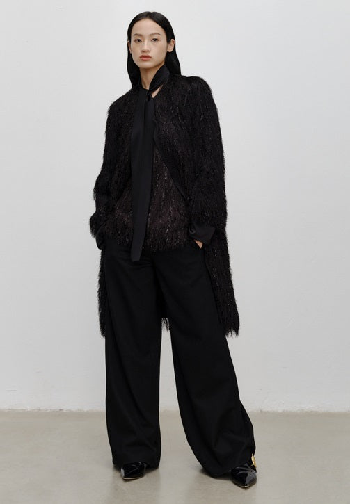 COMME MOI Lu Yan Designer's new women's high-end fringed sequin streamer long jacket - INDIA.
