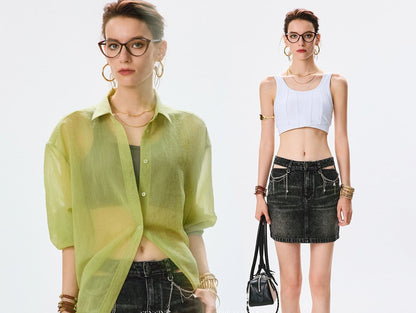 ANNASPEAK  cotton skirt high-waisted temperament denim skirt -MOMO.