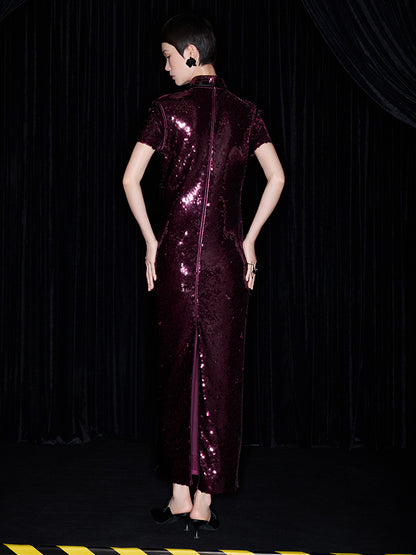 M essential Mackay designer embroidered long cheongsam sequin dress - ques