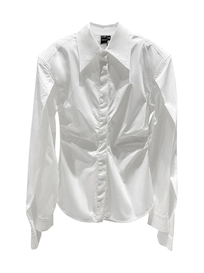ANNAKIKI niche white double-sleeved long-sleeved shirt-LUODAN