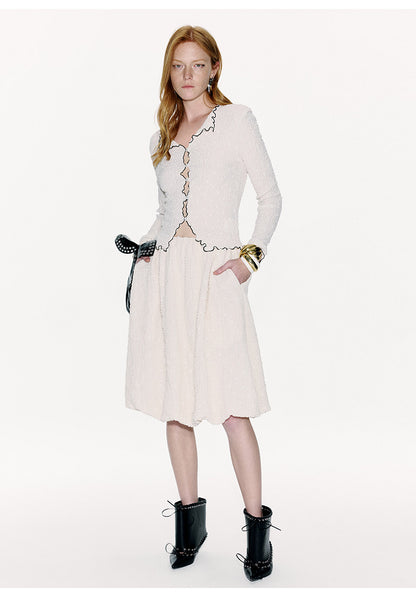 ATELIER MISS LU Bubble Texture Contrast Nux Lace Top - PEACE