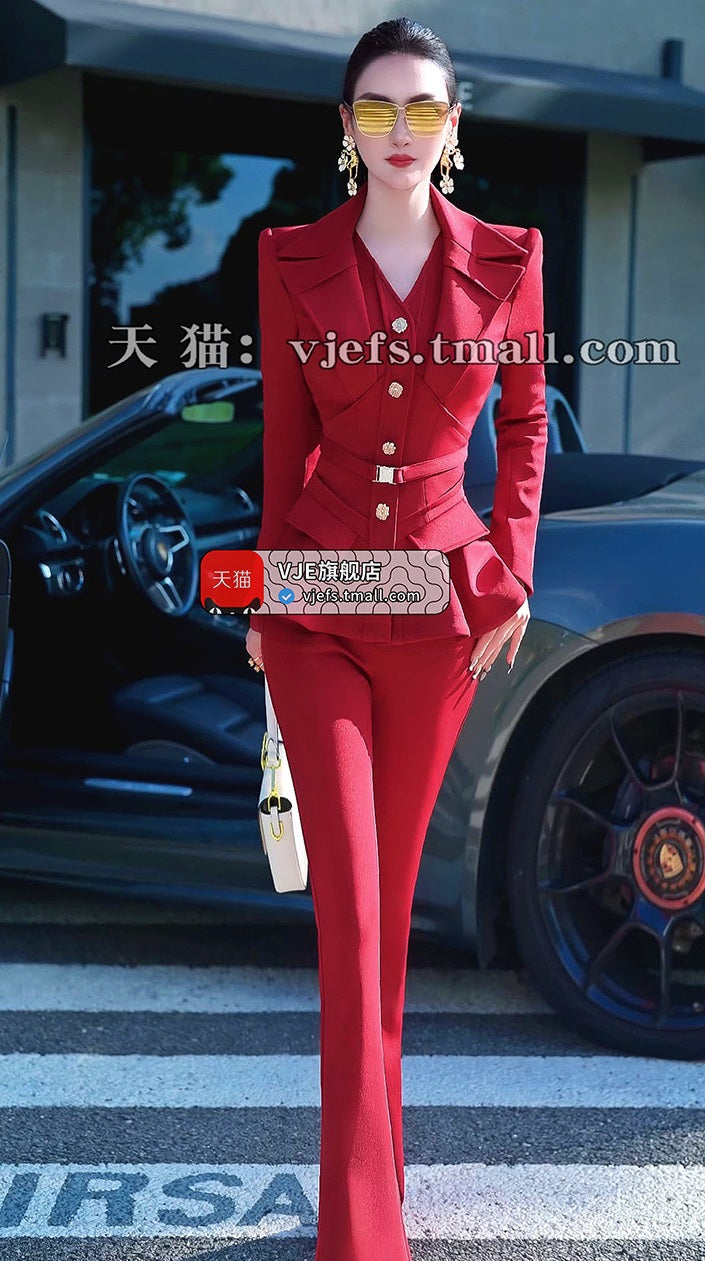 VJE  Jacket High-Waisted Flared Pants Two-Piece Set - DAMO.