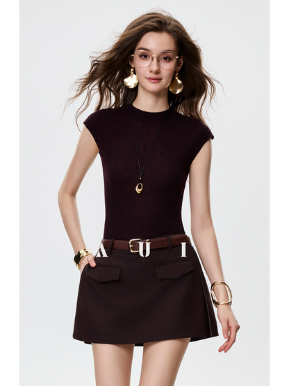 AUI short sleeved knitted sweater base shirt - JUNE.