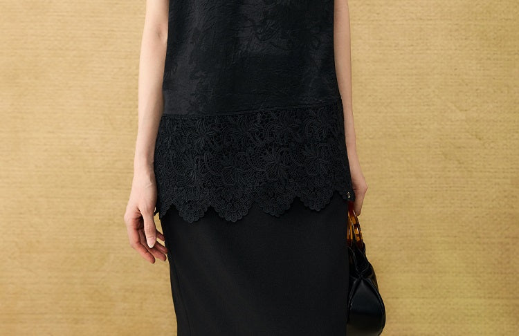 HECO Chinese diagonal placket buckle cool lion jacquard sleeveless top - CONNECT.