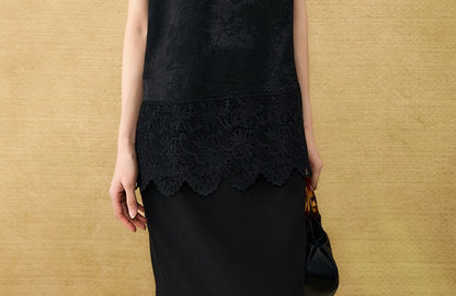 HECO Chinese diagonal placket buckle cool lion jacquard sleeveless top - CONNECT.