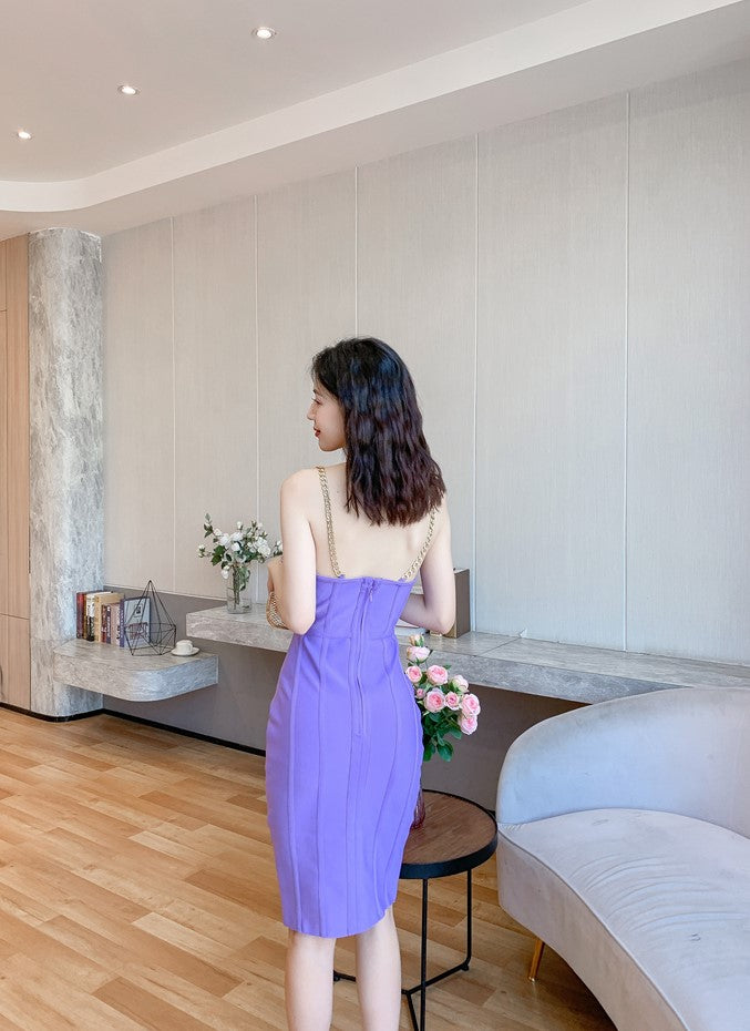 DOLLY Elegant Purple Sleeveless Corset Backless Hip Wrap Mesh Party Dress-BABA