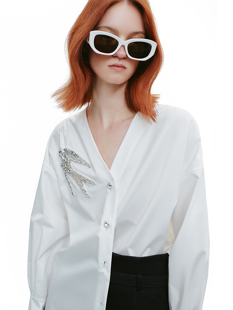 YES BY YESIR  Asuka diamond V-neck loose shirt - MIGHTY.