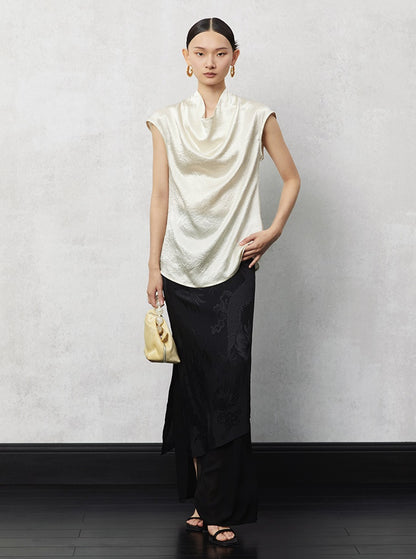 HECO acetate tulle high waisted cascading long skirt summer - lion.