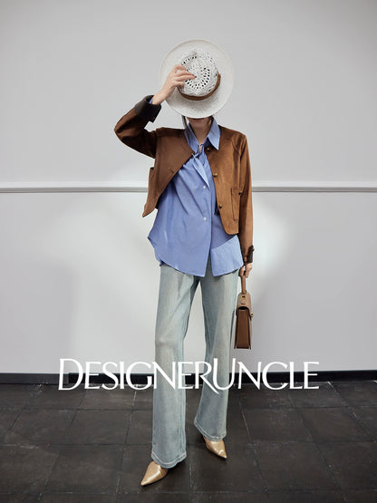 DGU| Coffee Retro Lapel Design Sense Fashion Niche Light Luxury Niche Top Jacket - HOLY.